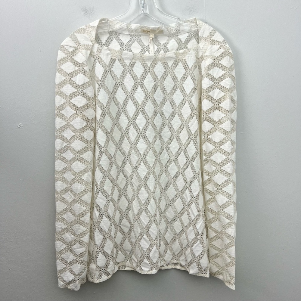 Maje White Lamour Diamond Lace Boatneck Top Sheer
